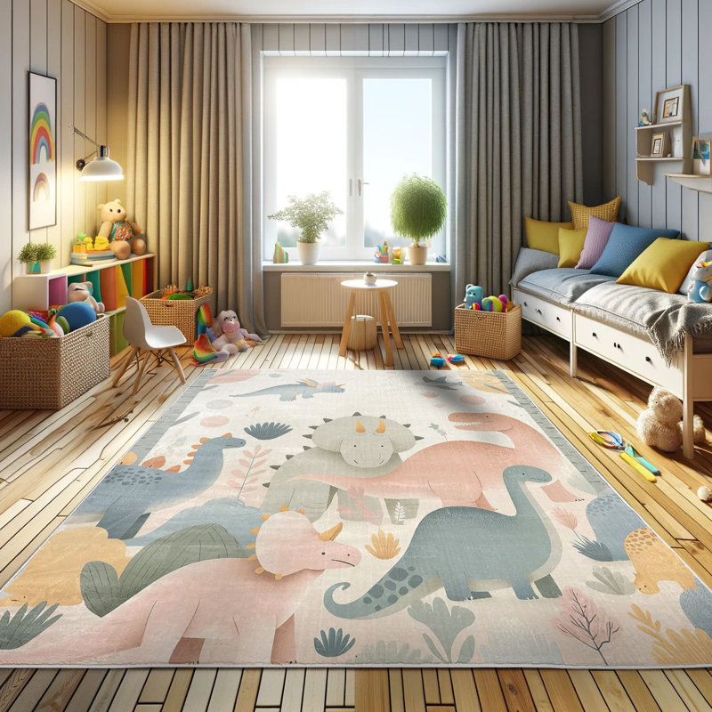 Tapis décoratif à longues fibres en polyester à haute densité Ambesonne Dinosaur, Rectangle 2 pi 3 po x 3 pi 9 po