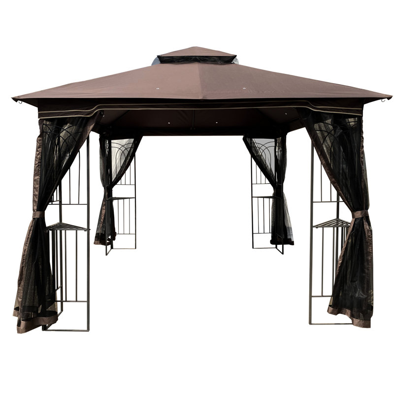 Outdoor Patio Gazebo 10X10, With Fabric And Net, For Garden, Backyard, Deck Stable Structure Insect ,, Brown