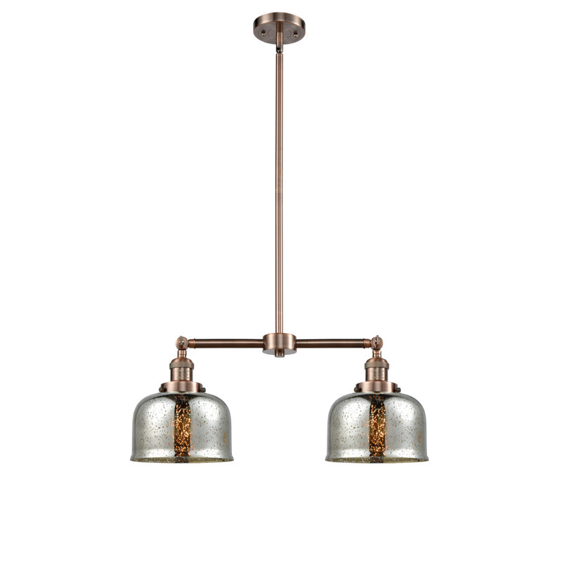 Grand pavillon cloche de 8 po à 2 lumières de 21 po, Argent mercuré, Ampoule non incluse, Cuivre antique