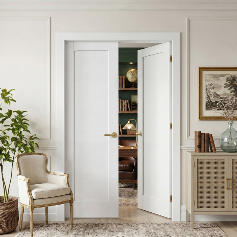 Porte à deux panneaux en bois massif 80 po à 1 panneau apprêté sans quincaillerie, 56 po x 80 po