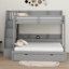 Lit simple superposé au dessus d'un lit double avec lit gigogne et escalier de rangement USB, lit escamotable, barrière de sécurité et tablettes de rangement-1115139288
