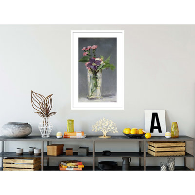 Roses et clématites dans un vase en cristal par Édouard Manet, impression giclée sur cadre