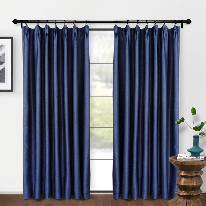 Kassia Pinch Pleated Faux Linen Textured Blackout Thermal Insulated Curtains, 52" W x 84" L, Red