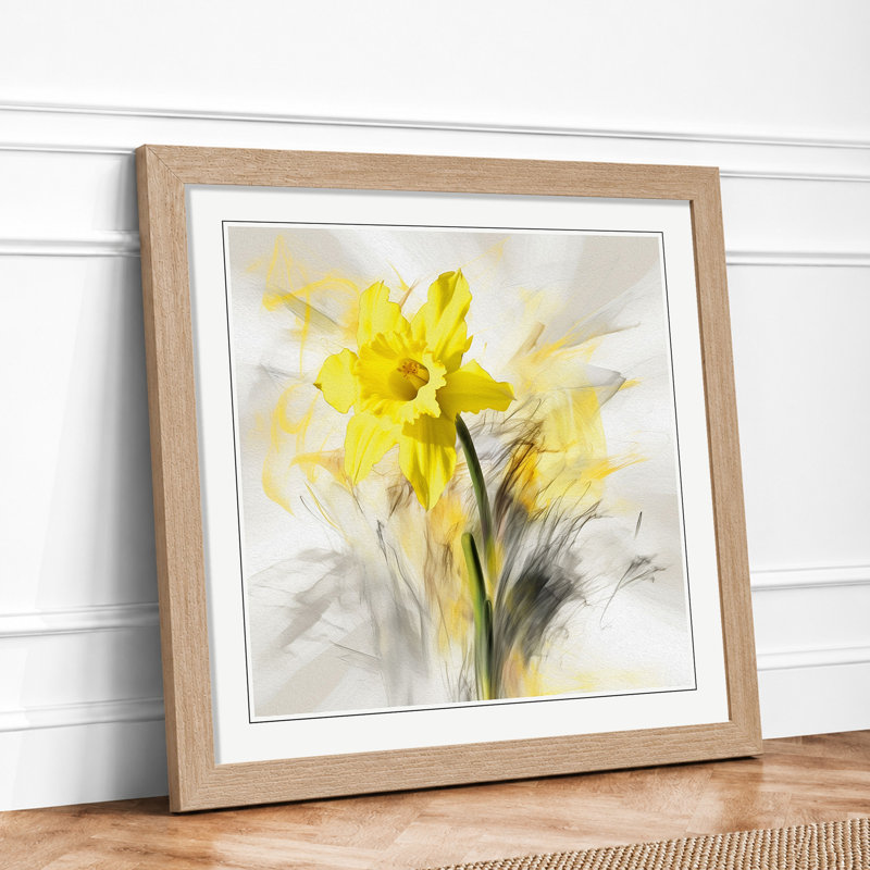 Daffodil Gestural Art - Framed Print, Oak