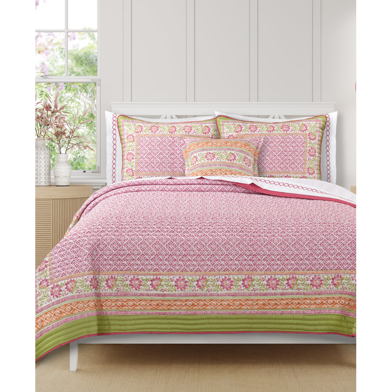 Sienne 3 pièces Ensemble de courtepointe rose, Courtepointe pour lit simple + 1 taie décorative 