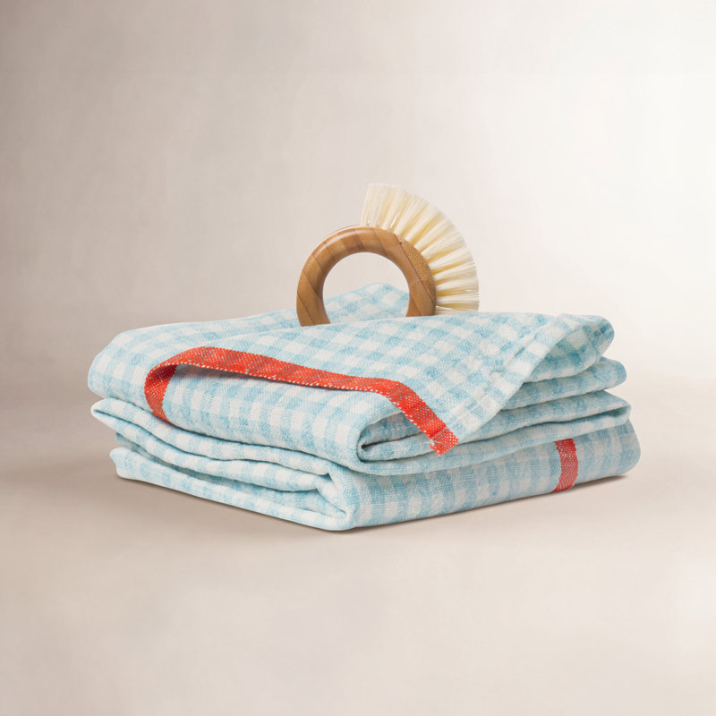 Torchon en lin Blockton, Turquoise / Orange