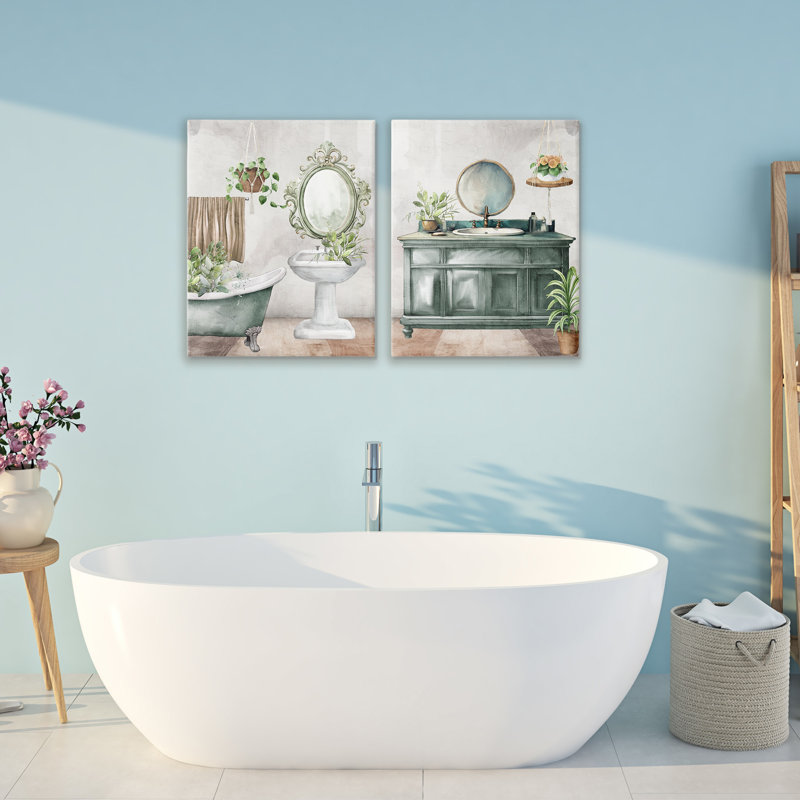 Ensemble de 2 salles de bain Bath Greens Botanical Interior, design par Kim Allen, H 20 po x l 16 po