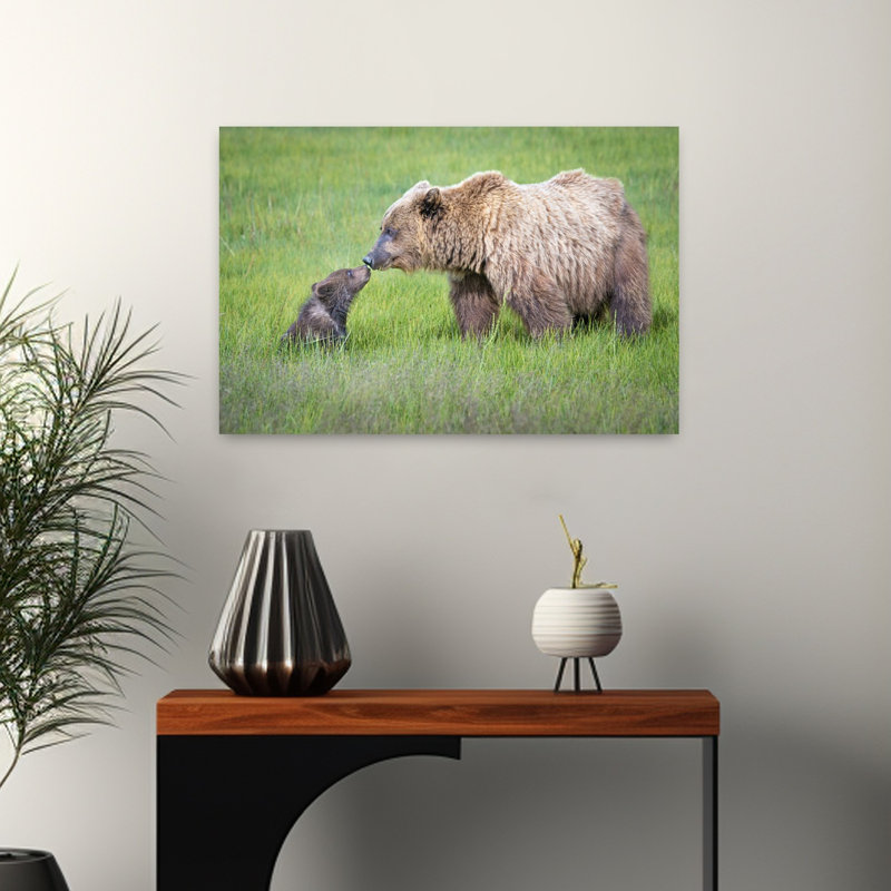 Mother Bear And Cub Abstract Contemporary Forest Landscape Wall Art Print by Jeffrey C. Sink - 1 Piece Wrapped Canvas Wall Art