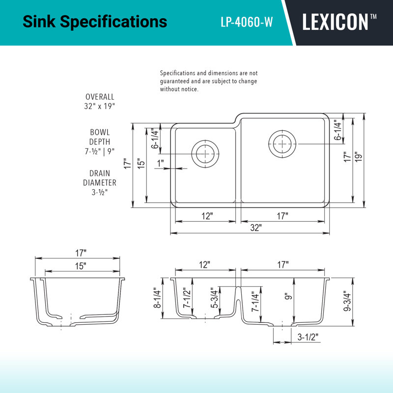 32" x 19" Quartz Kitchen Sink, 40/60 Double Bowl Sink, Drop-in Sink, Undermount Sink, Granite Kitchen Sink, with 2 Steel Grids and Basket Strainer, Disposal Flange