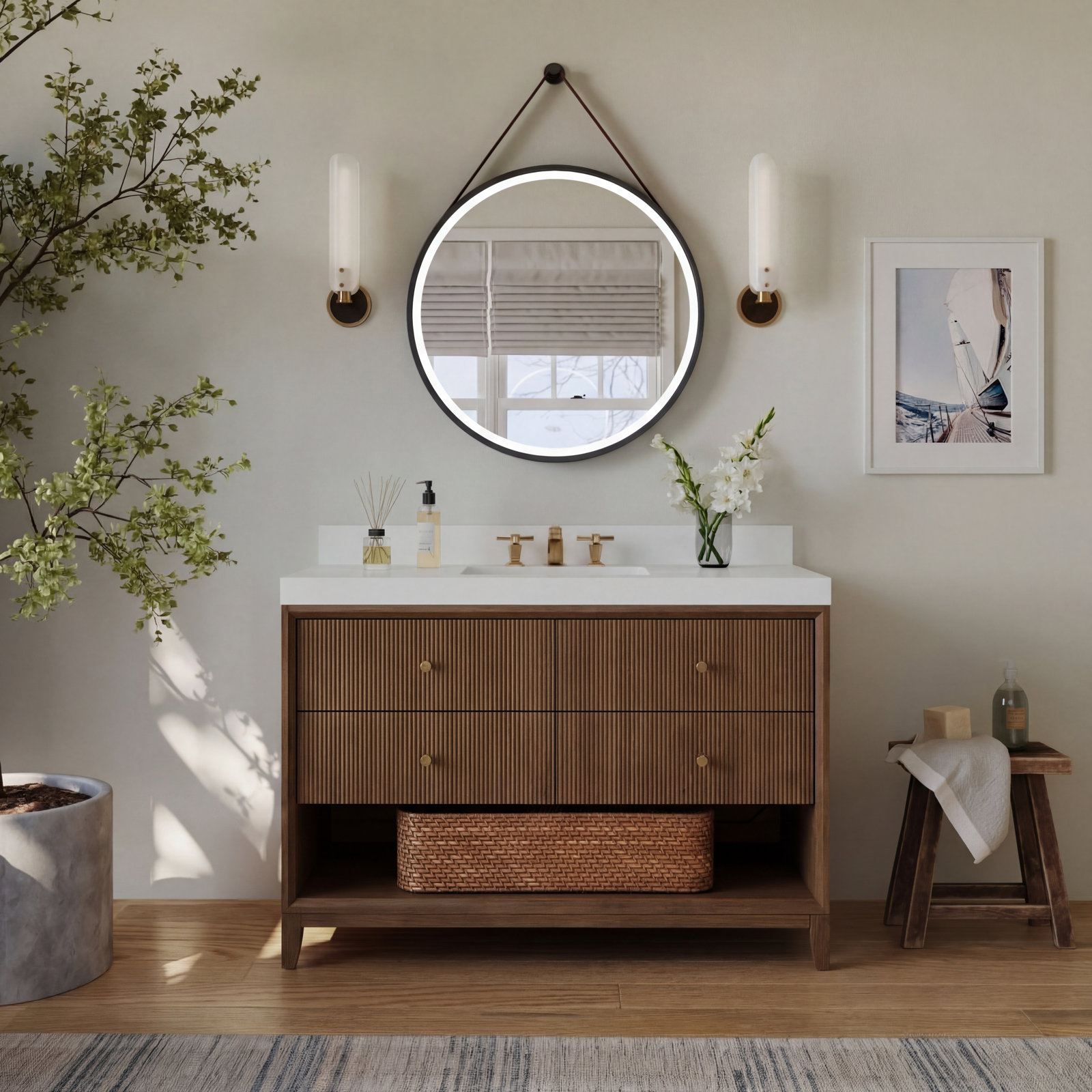Momo Oak Single Bathroom Vanity, Chestnut Oak, 42"