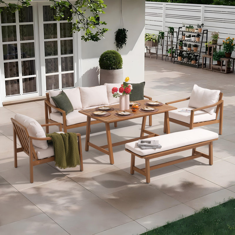 5-Piece Outdoor Seating Group With Cushions, Cream