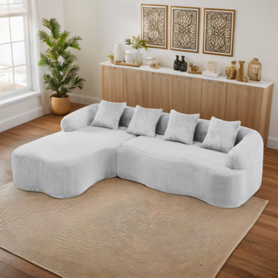 104.7" Full Compression L-Shaped Sectional Sofa with Curved Chaise,Comfy Modular Chenille Couch.No Assembly