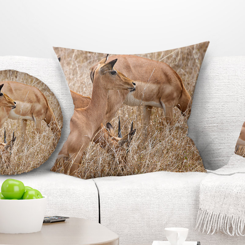 Coussin de pâturage à pelouse gazelles animaux dons, 16 po x 1 po, Coussin décoratif