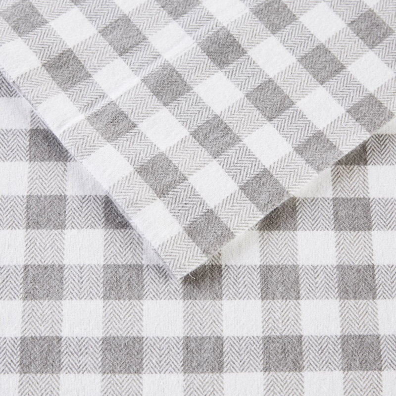 Très grand drap imprimé, carreaux gris à chevrons, 4 pièces 100% flanelle de coton, douillet avec drap plat, 2 taies d'oreiller ajustées, flanelle douce et douillette, variété d'imprimés,
