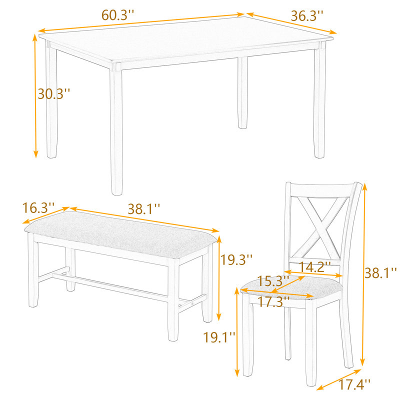 Ensemble repas pour 6 personnes Walburg, Gris, Gris