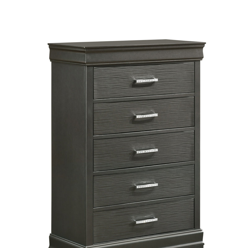 Commode moderne 5 tiroirs en bois, Gris