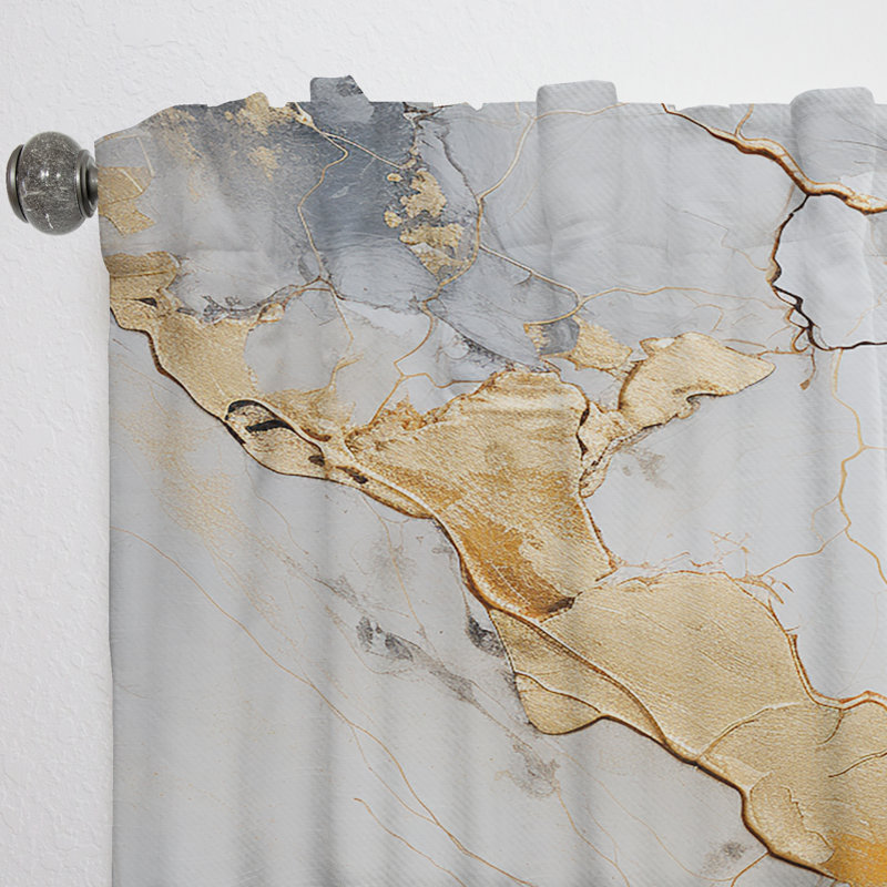Eavan Minimalism Chrome White And Gold Potteries - Spirals Curtain - Velvet Room Darkening - 1 Panel, 52" W x 84" L