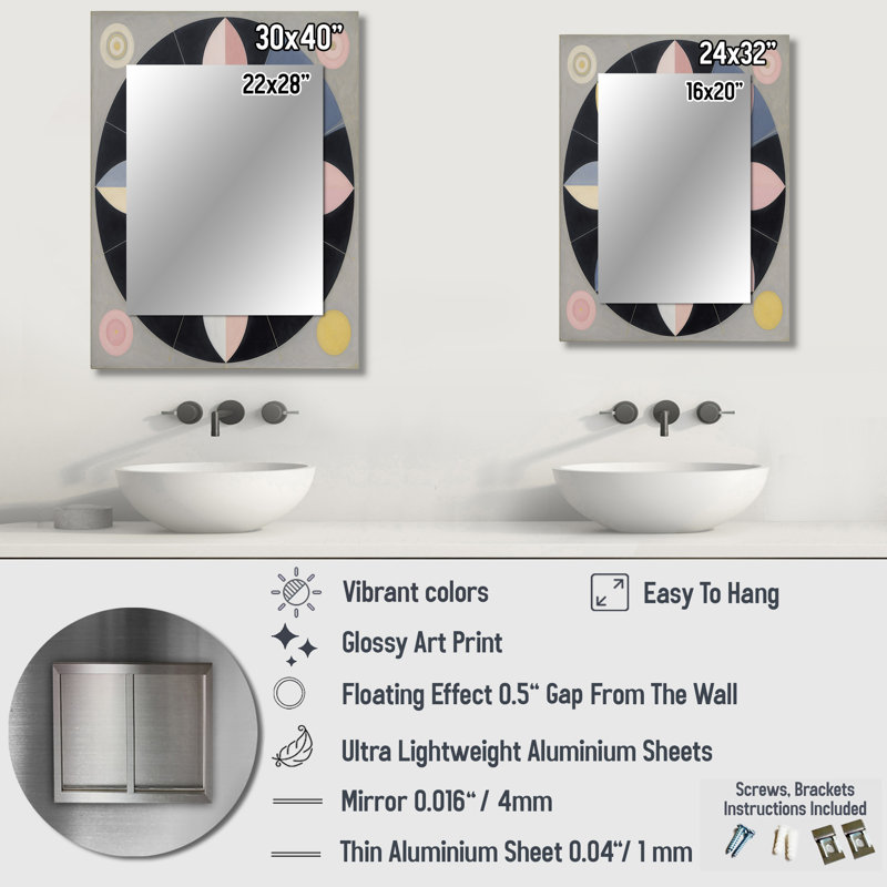 Universal Blossoming Harmony In Retro Pastel I - miroir mural spirales abstraites, miroir décoratif moderne, impression d'art en métal
