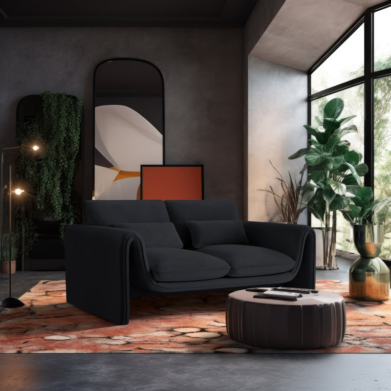 Sloan 64" Velvet Loveseat, Black Velvet