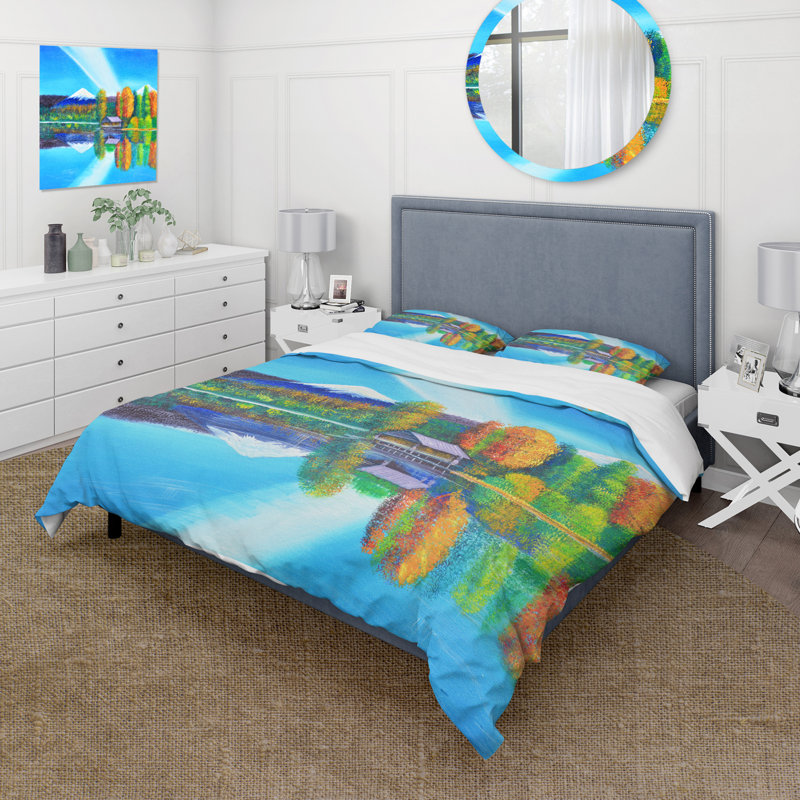 Reflection of Mountain and Sky On The Lake - Ensemble de housse de couette nautique - Microfibre de polyester