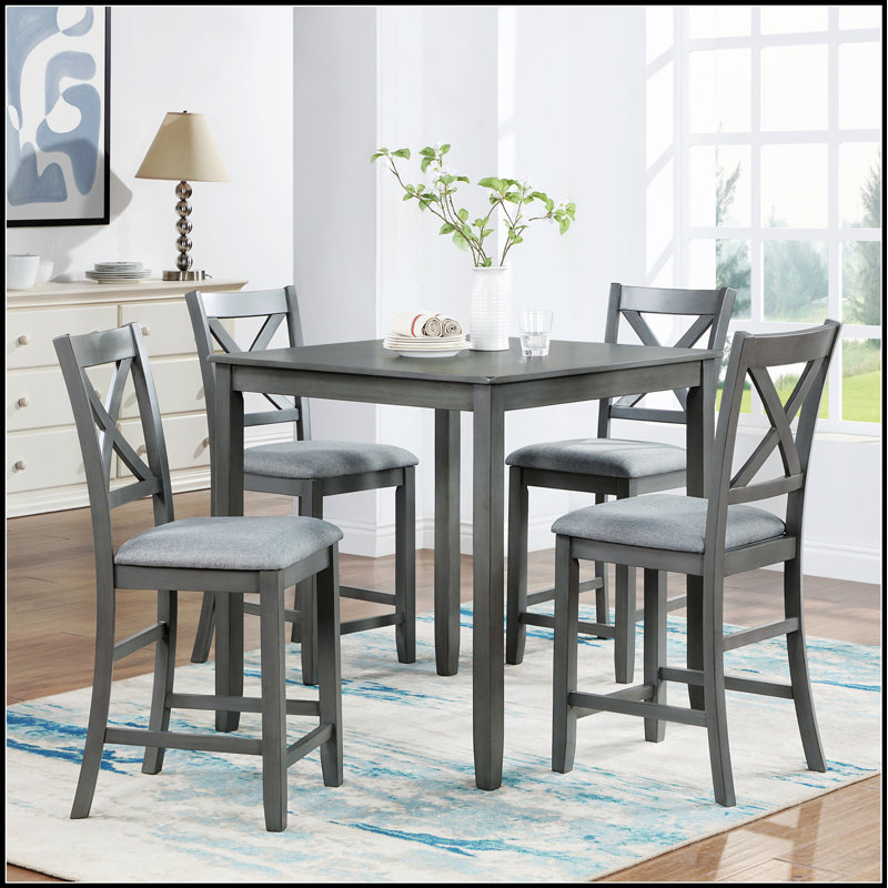 Ensemble de table de salle à manger 5 pièces, table carrée en bois avec 4 chaises rembourrées pour petits espaces, comptoir et design élégant