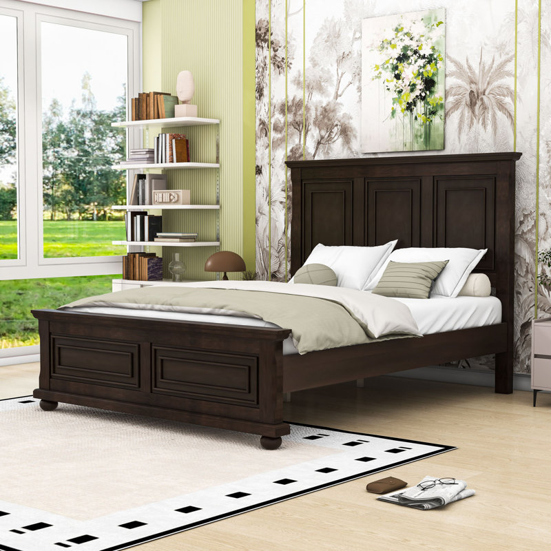 Panel Bed with Headboard and Slats, Rich Brown, Queen