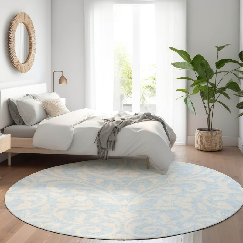 Premium Machine Washable Prisco Sky Rug, Round 8'