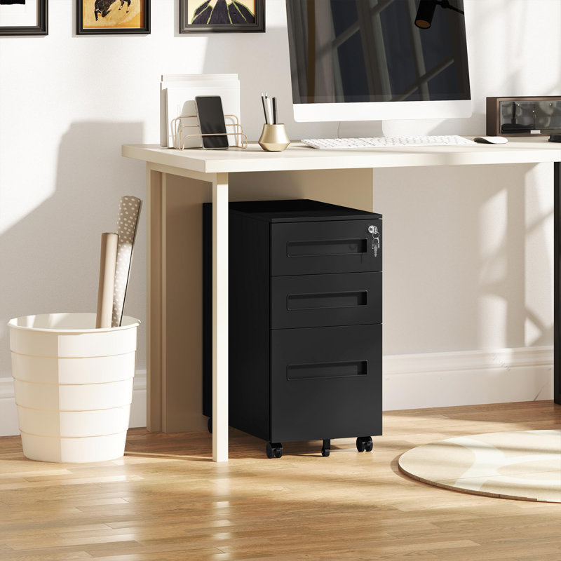 30 cm W 3 -Drawer Steel Filing Cabinet, Black
