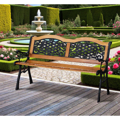 Banc de jardin extérieur en pin et structure métallique, pour une assise détendue, lattes aquatiques, capacité de patio de 528 lb avec dossier de construction, dossier décoratif, position assise, H 30 po