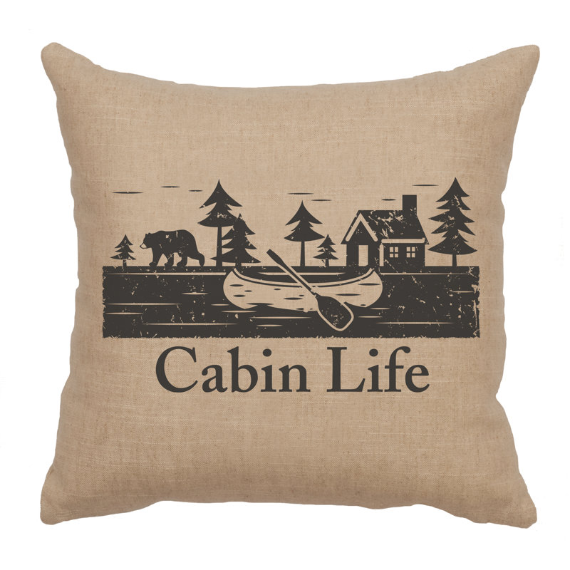 Coussin Wooded River Image - Cabin Life - Lin naturel, Crème