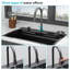 Évier de cuisine à cascade encastré noir Gunmetal - éviers de cuisine 31,5 x 21 po à simple cuve en acier inoxydable de calibre 16 avec robinet rétractable et laveuse à tasses