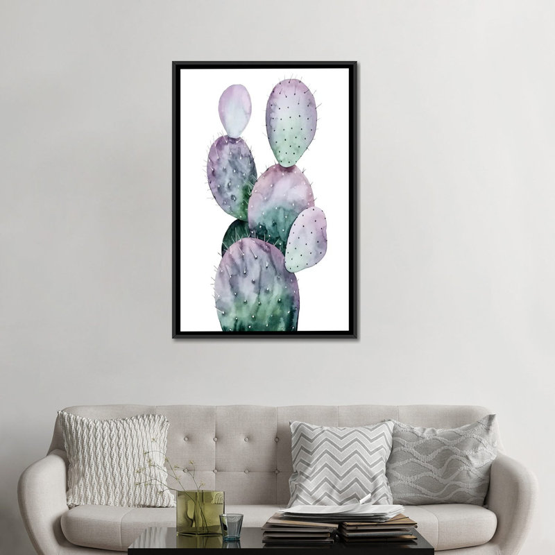 «Purple Cactus II», reproduction sur toile, H 26 po x l 18 po x P 1,5 po, Toile avec cadre noir, Pas de tapis