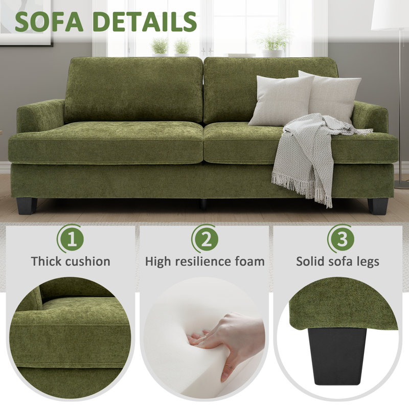 Lindsay Recessed Arm Upholstered Sofa, Green