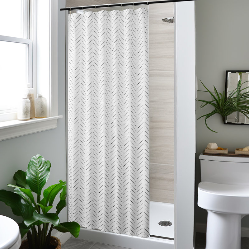 Baun Chevron Shower Curtain with Hooks Included, Black