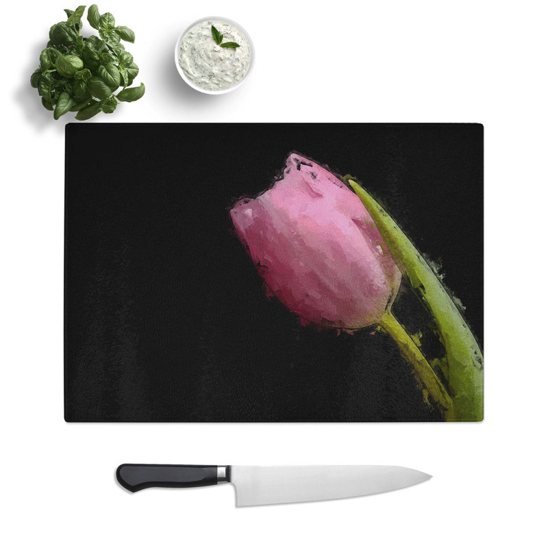 Tempered Glass Pale Tulip Chopping Board, 39 cm W x 28.5 cm L
