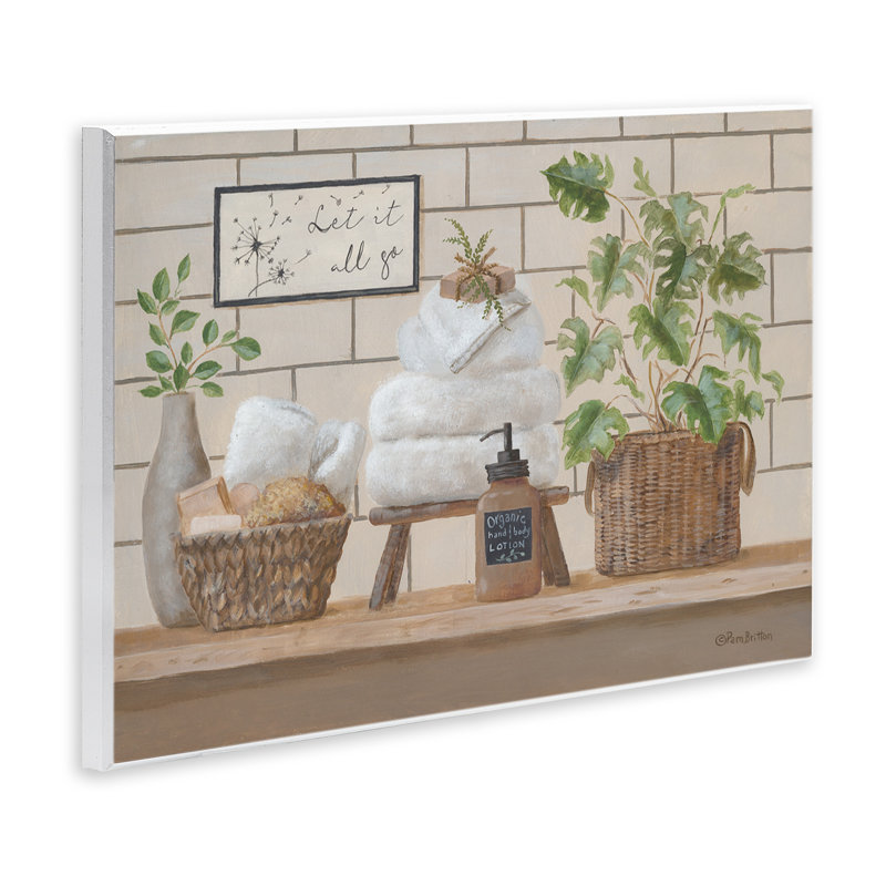 «Comforting Bathroom Spa Still Life» par Pam Britton, H 13 po x l 19 po x P 0,5 po