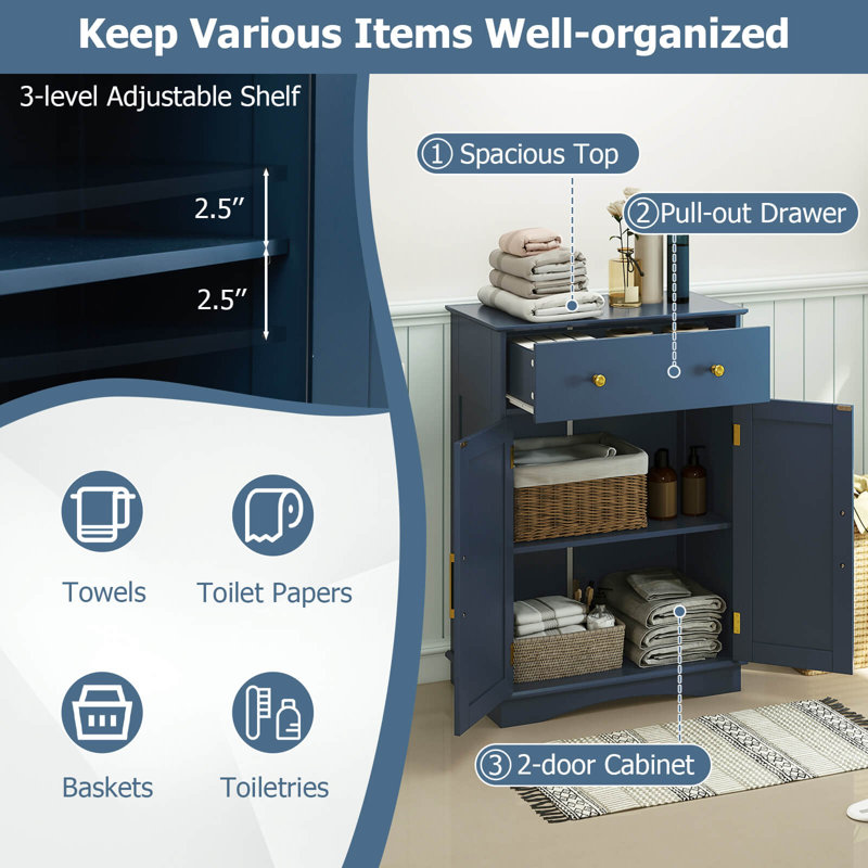 Bathroom Floor Cabinet Modern Storage Cabinet with Large Pull-out Drawer,2 Doors