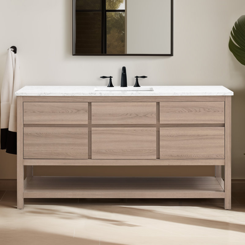 Meuble-lavabo simple 60 po avec plateau en pierre d'ingénierie Wesli