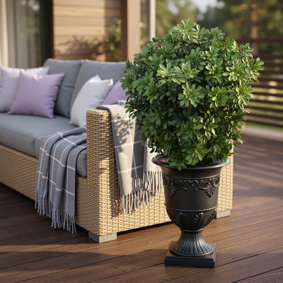 Arbre topiaire artificiel à feuilles de Milan 3 pi avec plante à piédestal - plante en pot pour la maison et le bureau