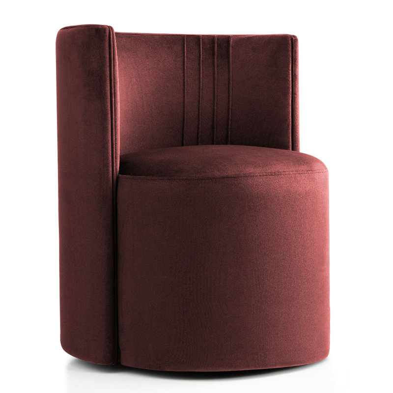Fauteuil d'appoint demi-tonneau en velours avec roulettes, Bourgogne