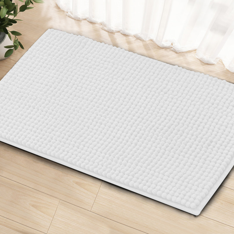 Neveaha Luxury Chenille Soft Absorbent Microfiber Rectangle Bath Mat, White, 2cm H x 40cm W x 60cm D