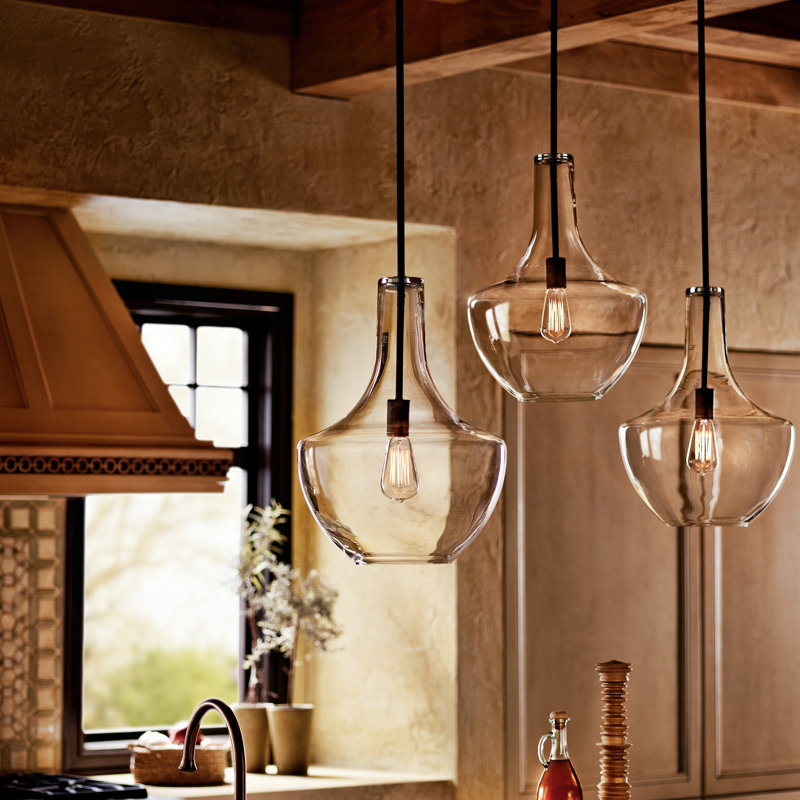 Everly 1 - Light Single Pendant, Clear Glass, 20" H x 13.75" W x 13.75" D, Old Bronze