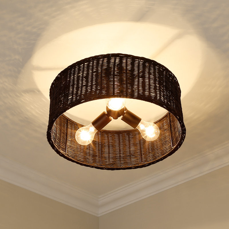 Cuthmore Wicker Semi Flush Mount, Matte Black, Black Wicker