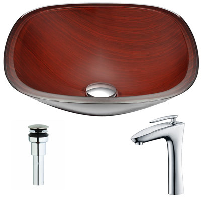 ANZZI Cansa 16.1'' Rich Timber Tempered Glass Circular Bathroom Sink with Faucet