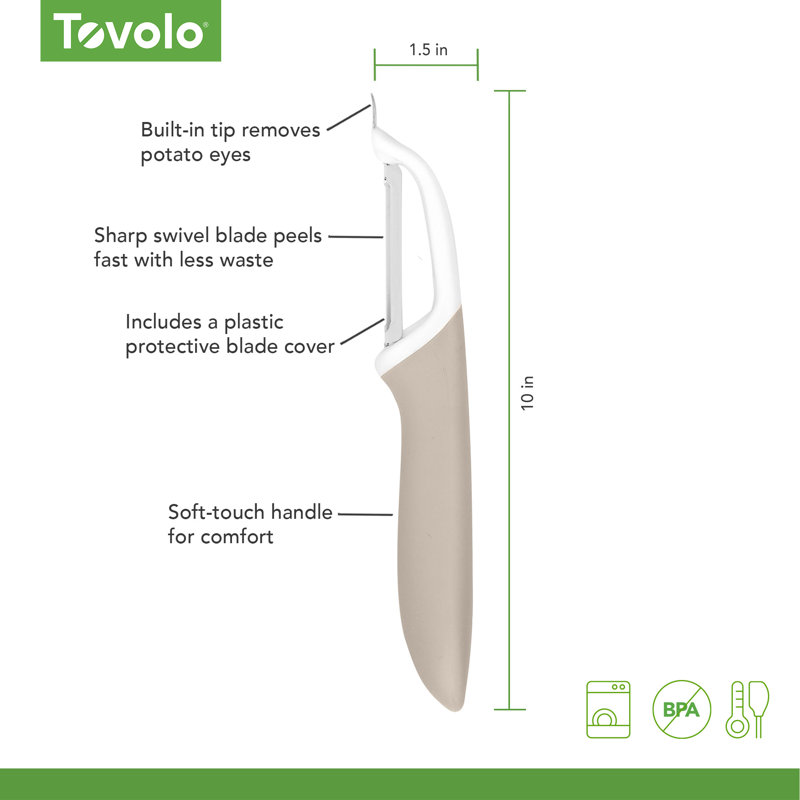 Éplucheur de précision Tovolo, antidérapant, pointe en acier inoxydable, lavable au lave-vaisselle, avoine, Beige