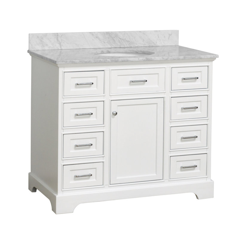 Ensemble de meuble-lavabo simple 42 po Ronnie, Blanc, Marbre de Carrare