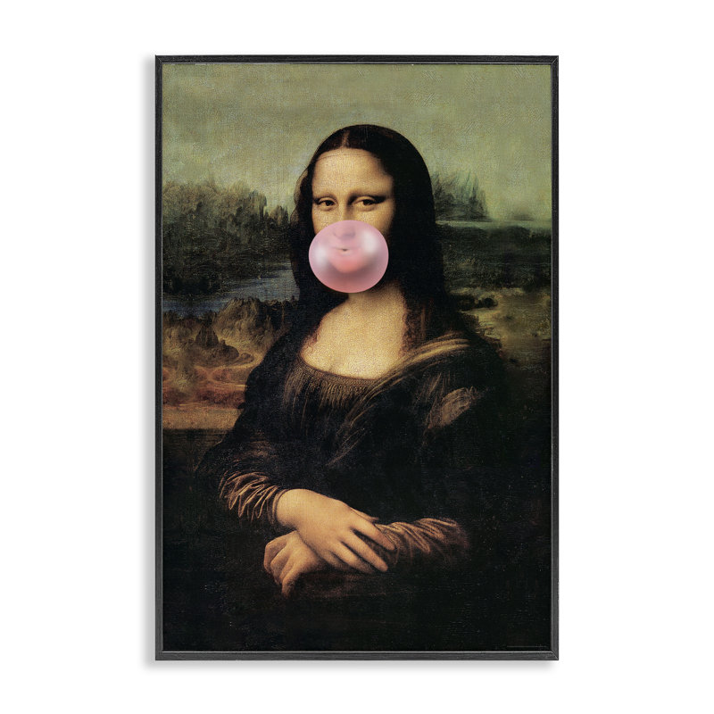 Mona Lisa & Bubblegum, art de la giclée encadrée par Reinders, H 24 po x l 16 po, Giclée encadrée noir minuit