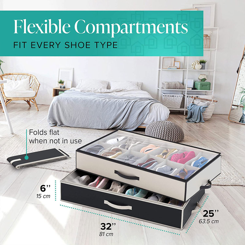 12 Pair Stackable Underbed Shoe Storage
