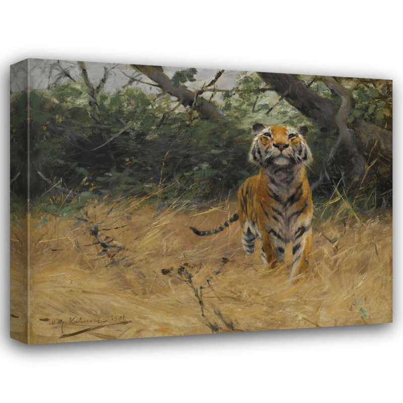 «Tiger On the Watch» par Wilhelm Kuhnert - Art mural sur toile tendue avec châssis, H 14 po x l 18 po