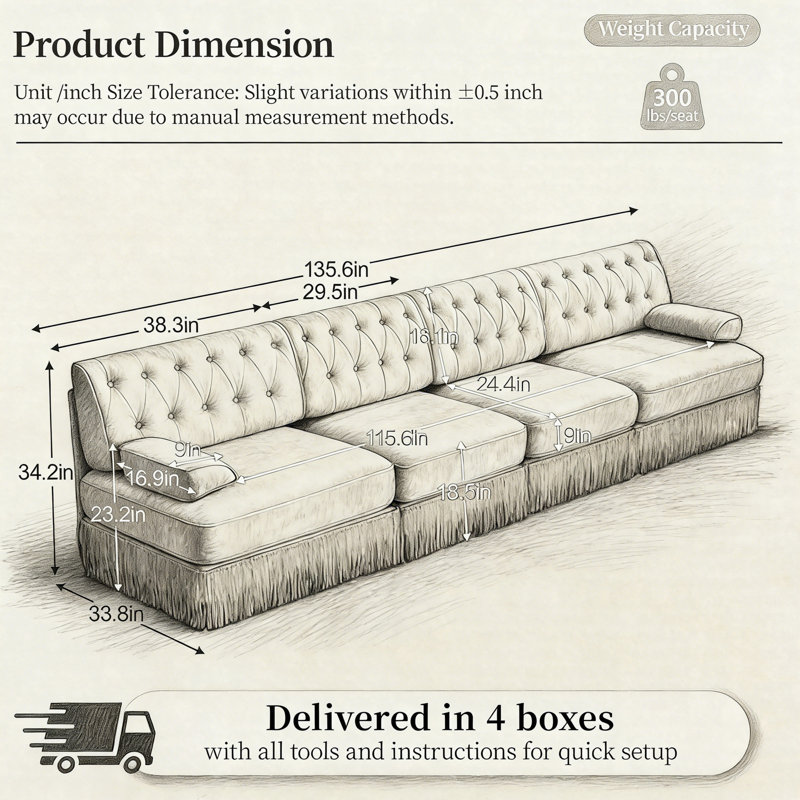 Canapé Chesterfield 135,6 po